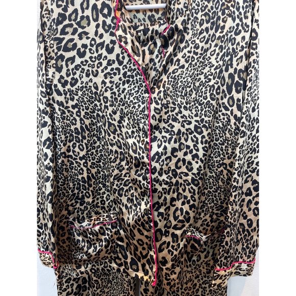Victoria's Secret Leopard Print Satin Top & Bottom Pajama Set Tan Women's Size L - Picture 5 of 8